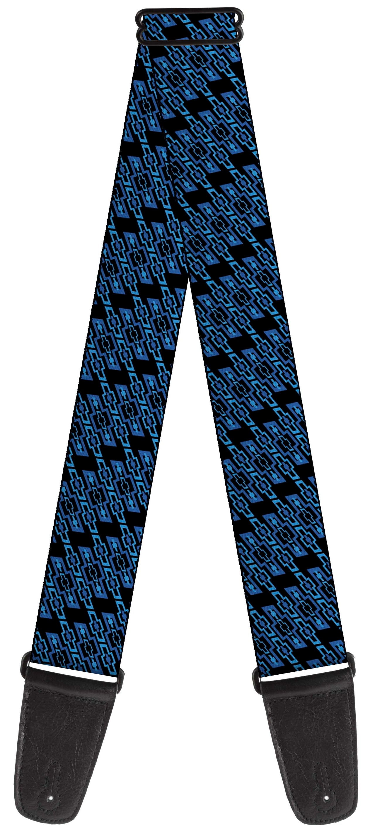 Diagonal Retro Chevy Bowtie Monogram Black Blues Guitar Strap