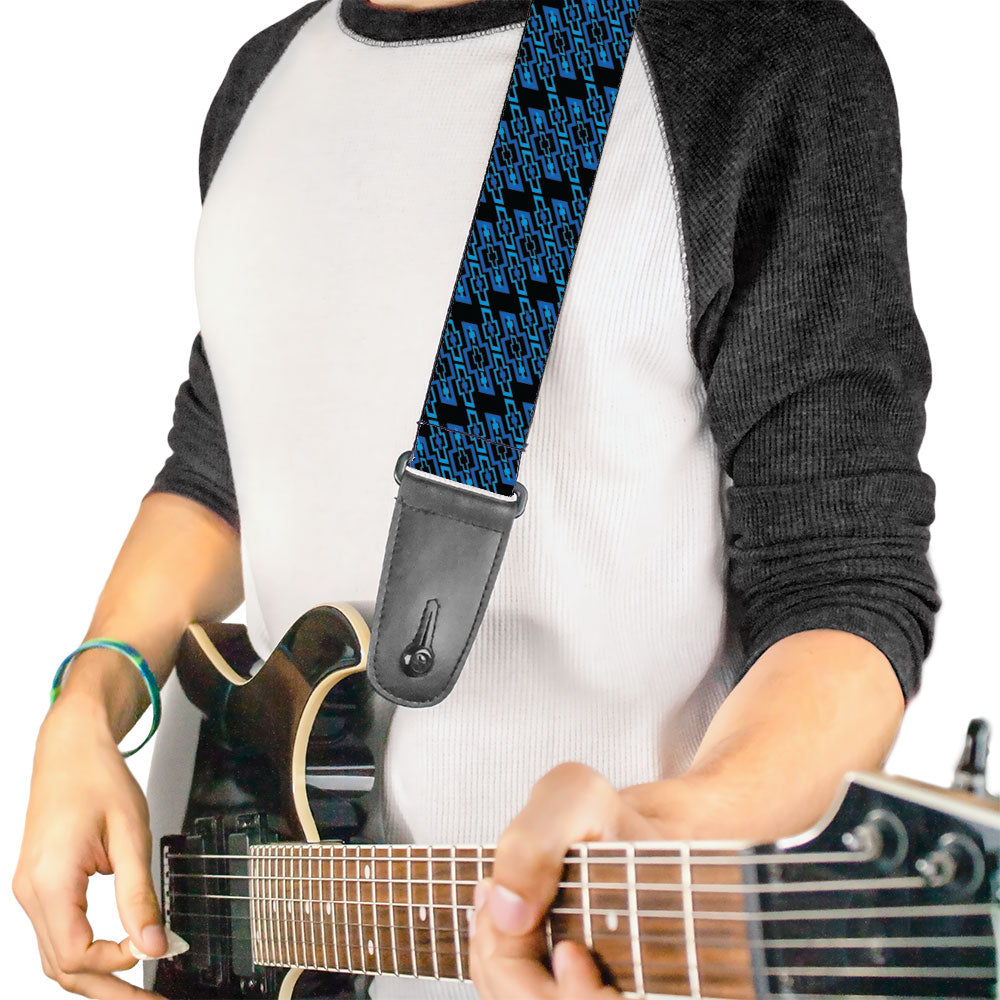 Diagonal Retro Chevy Bowtie Monogram Black Blues Guitar Strap