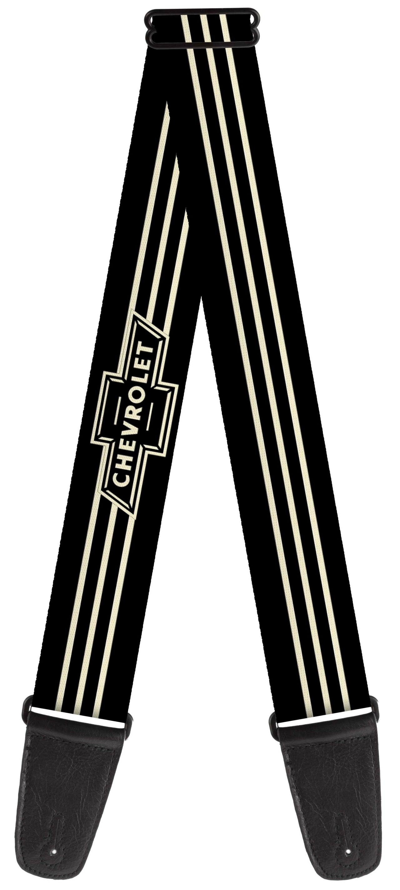 Vintage Chevrolet Bowtie 3-Stripe Black & Ivory Guitar Strap