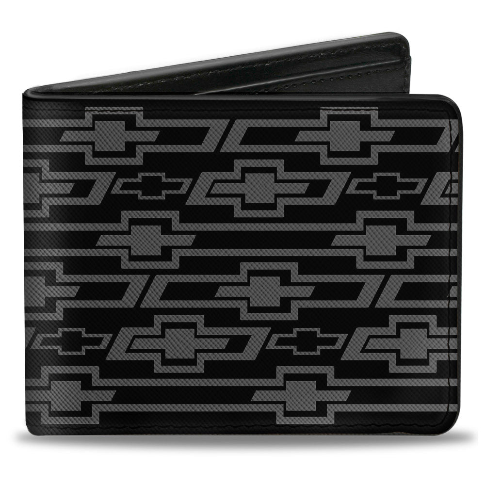 Retro Chevy Bowtie Diagonal Monogram Black & Gray Bi-Fold Wallet