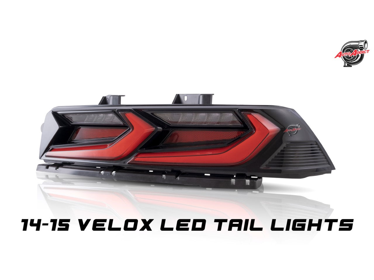 2014-2015 CHEVY CAMARO VELOX LED TAILLIGHTS GLOSS BLACK/RED LENS