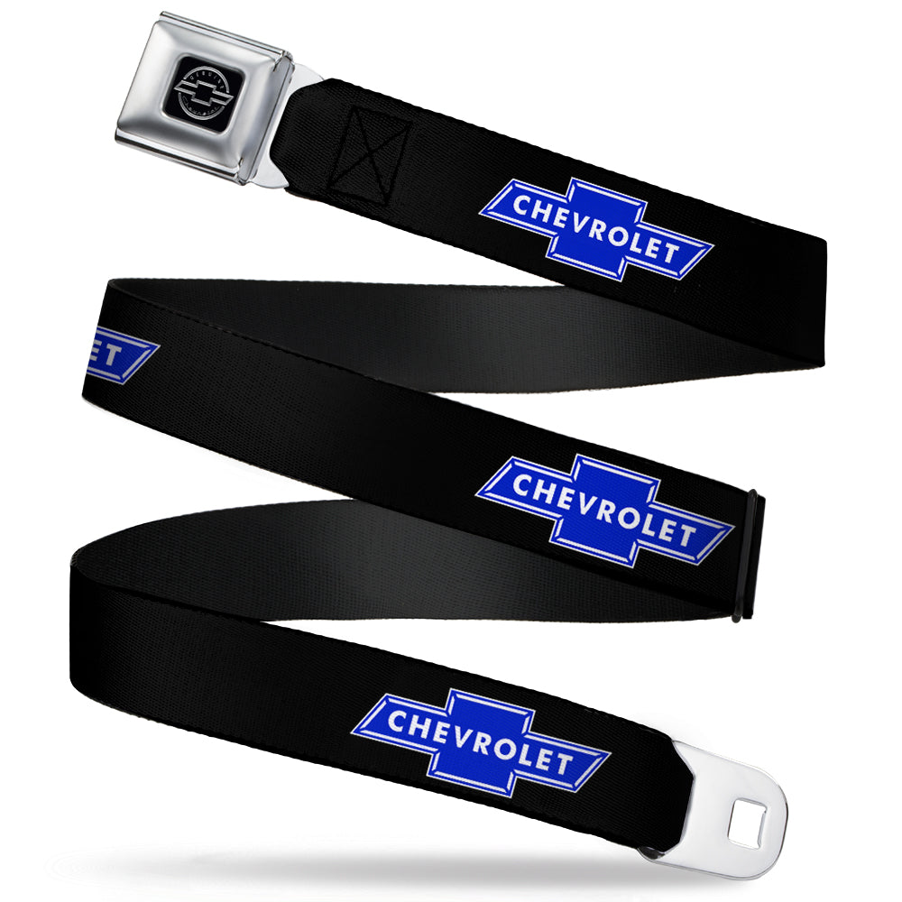 Chevy Bowtie Blue Logo Seatbelt Belt - Black Webbing