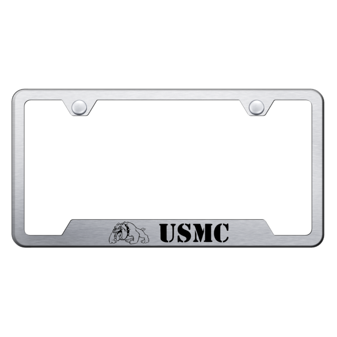 USMC Bulldog Cut-Out Frame Etched Brushed | Camaro Store Online