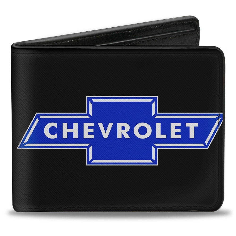 Chevy Bowtie Logo Leather Bi-Fold Wallet - Blue