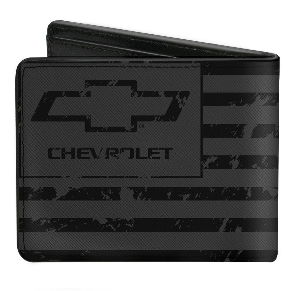 Chevrolet Bowtie American Flag Weathered Gray & Black Bi-Fold Wallet