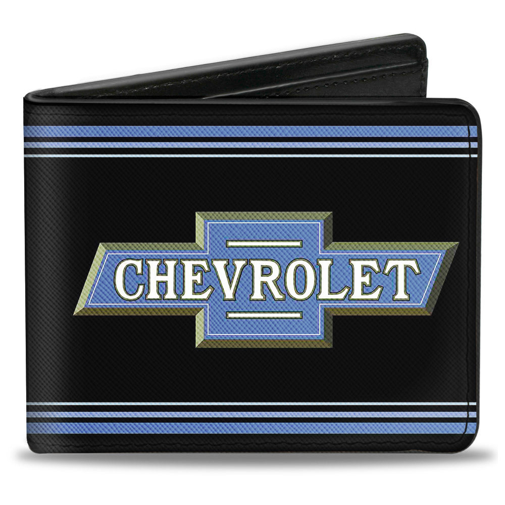 1916 Chevrolet Bowtie Logo Stripes Black & Blue Bi-Fold Wallet