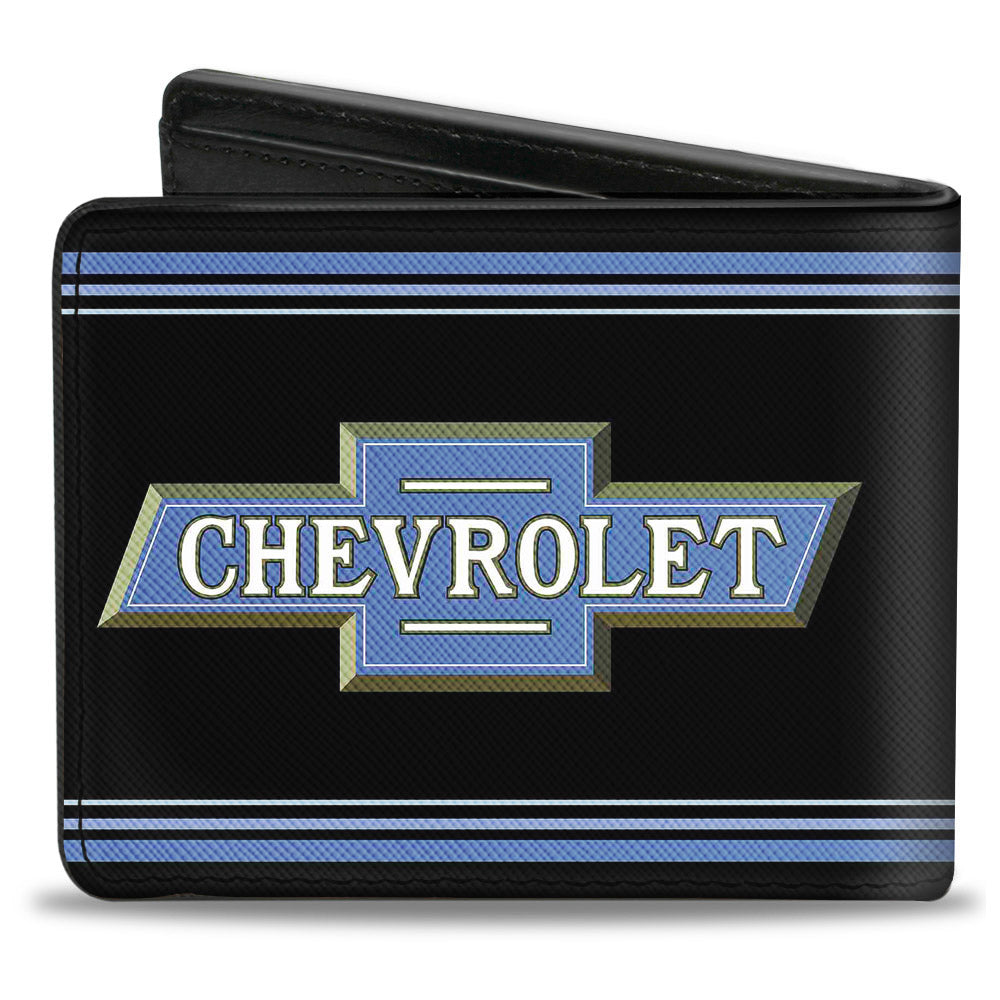 1916 Chevrolet Bowtie Logo Stripes Black & Blue Bi-Fold Wallet