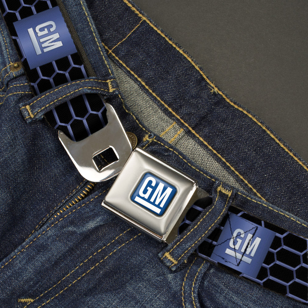 GM Bug Logo Honeycomb Grill Seatbelt Belt - Black & Blue Webbing