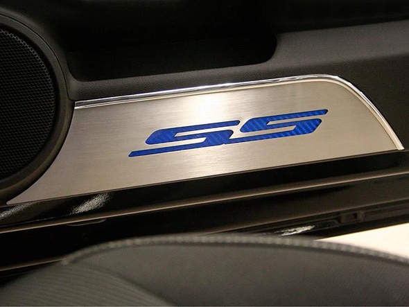 2010-2015 5th Gen Camaro Door Panel Kick Plates 'SS' Style | Brushed Stainless Steel