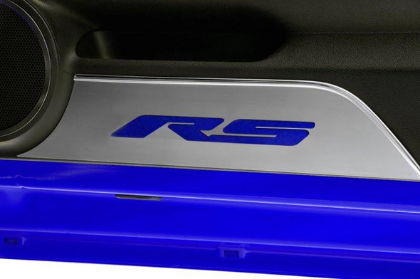 2010-2015 5th Gen Camaro Door Panel Kick Plates 'RS' Inlay | Brushed Stainless Steel