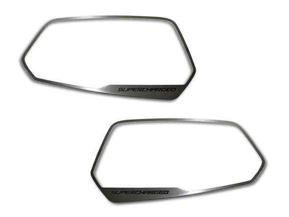 2010-2013 Camaro - Side View Mirror Trim "Supercharged" | Brushed Stainless Steel