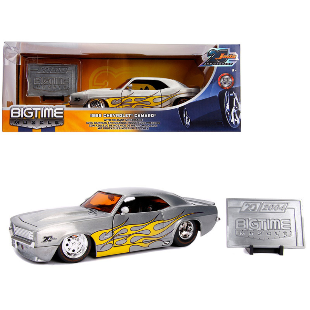 1969 Camaro Raw Metal -Yellow Flames Bigtime Muscle Jada 20 Anniv 1/24