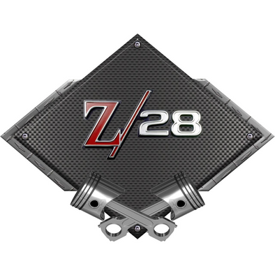 1969 Camaro Z/28 Black Diamond Cross Pistons Steel Sign