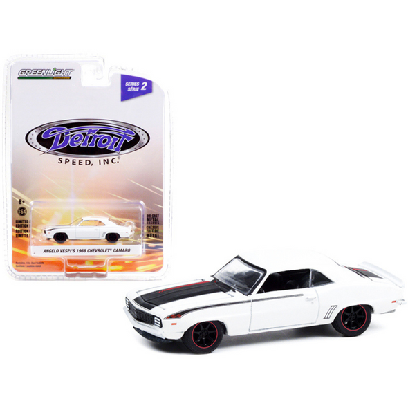 1969 Chevrolet Camaro (Angelo Vespi's) White with Black and Red Stripes "Detroit Speed Inc." Series 2 1:64 Diecast Model Car by Greenlight