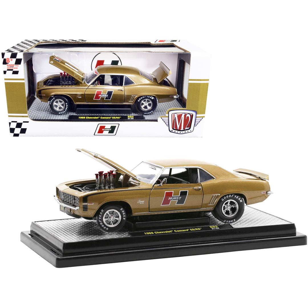 1969-chevrolet-camaro-ss-rs-gold-metallic-with-black-stripes-hurst-limited-edition-to-9600-pieces-worldwide-1-24-diecast-model-car-by-m2-machines