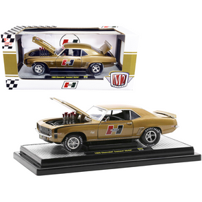 1969 Chevrolet Camaro SS/RS Gold Metallic with Black Stripes "Hurst" Limited Edition to 9600 pieces Worldwide 1/24 Diecast Model Car by M2 Machines