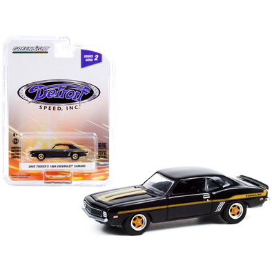 1969-chevrolet-yenko-camaro-dave-tuckers-black-with-gold-stripes-detroit-speed-inc-series-2-1-64-diecast-model-car-by-greenlight