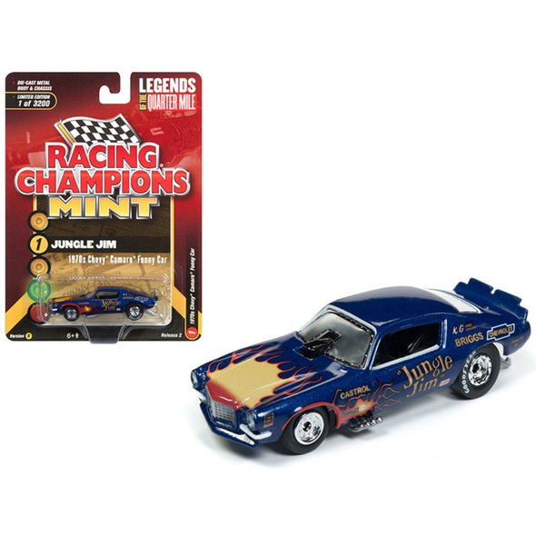 1970 Camaro Funny Car "Jungle Jim" Blue with Flames 1/64 Diecast