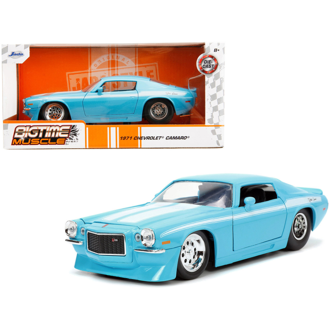 1971-2nd-generation-camaro-z-28-light-blue-bigtime-muscle-1-24-diecast-model-car