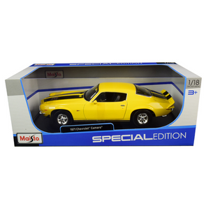 1971-chevrolet-camaro-yellow-with-black-stripes-1-18-diecast-model-car-by-maisto