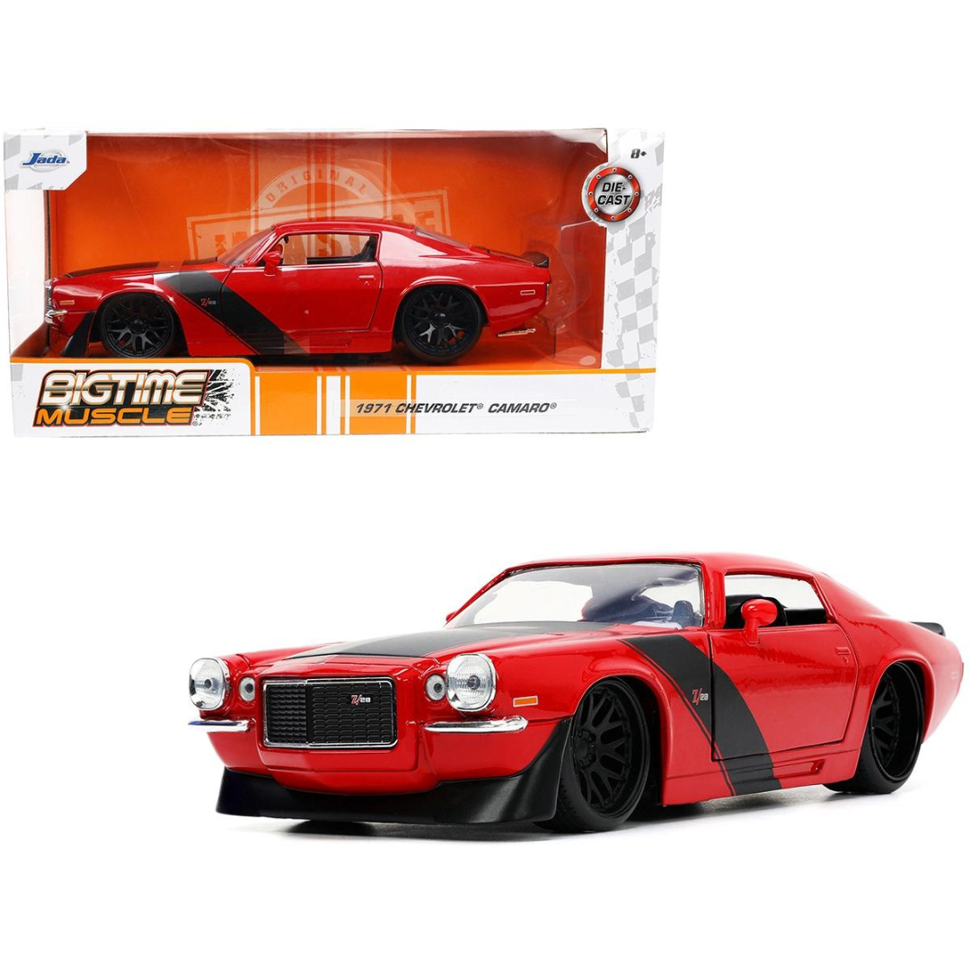 1971-chevrolet-camaro-z-28-red-with-matt-black-stripes-bigtime-muscle-series-1-24-diecast-model-car-by-jada