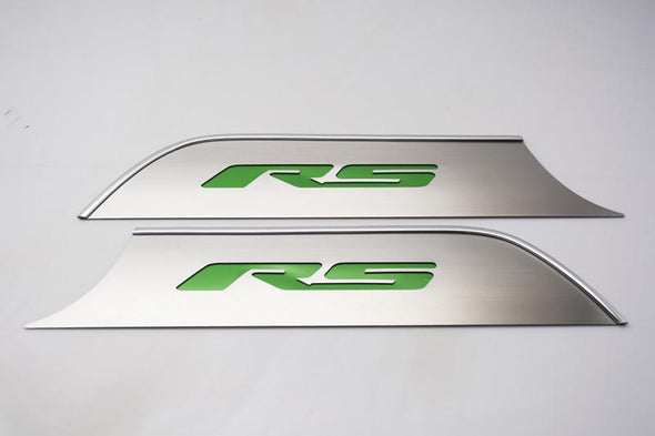2010-2015 5th Gen Camaro Door Panel Kick Plates 'RS' Inlay | Brushed Stainless Steel