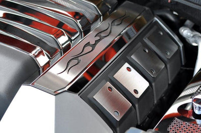 2010-2015 5th Gen Camaro Tribal Flame Fuel Rail Cover Trim - Polished Stainless Steel, Choose Inlay Color