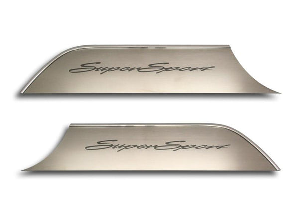 2010-2015 Camaro SS Door Panel Kick Plates "Super Sport" Script - 2Pc Brushed Stainless Steel