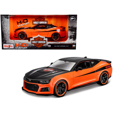 2017-chevrolet-camaro-zl1-orange-and-black-harley-davidson-h-d-custom-series-1-24-diecast-model-car-by-maisto