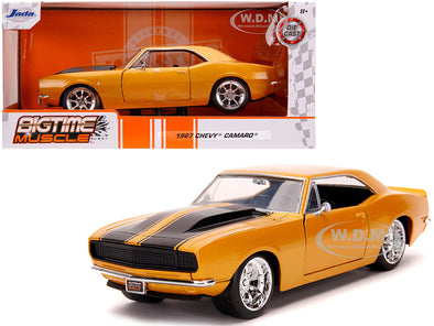 1967-camaro-orange-metallic-w-black-stripes-bigtime-muscle-1-24-diecast