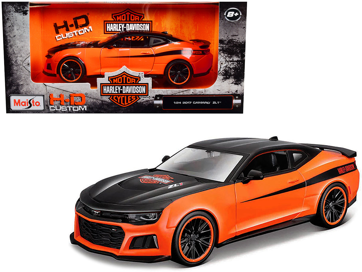 2017-chevrolet-camaro-zl1-orange-and-black-harley-davidson-h-d-custom-series-1-24-diecast-model-car-by-maisto