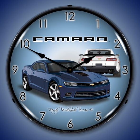 Lighted 2014 SS Camaro Blue Ray Clock