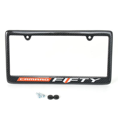 Camaro Script  Fifty Logo Carbon Fiber License Plate Frame