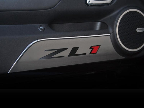 5th Gen Camaro Door Panel Kick Plates "ZL1" - 2Pc Brushed Stainless Steel