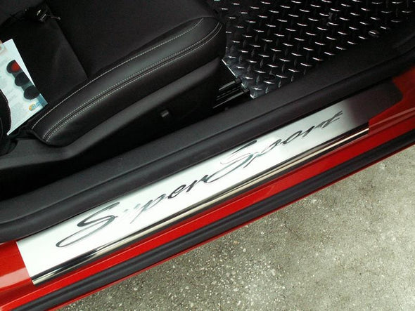 5th Gen Camaro Outer Door Sills "Super Sport" Script - Brushed Stainless Steel 2010-2015