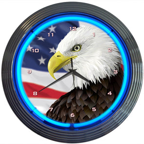 American Flag and Bald Eagle Neon Clock
