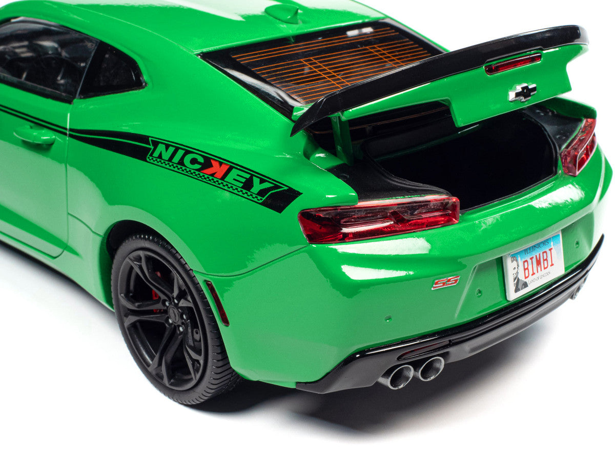 2017-chevrolet-nickey-camaro-ss-1le-krypton-green-with-matt-black-hood-and-black-stripes-1-18-diecast-model-car-by-auto-world