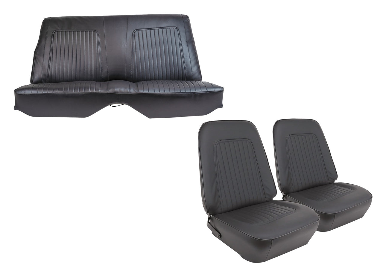 1967-1968 Chevrolet Camaro Premium Stitched Vinyl Seat Cover Set - Coupe Standard Interior F&R - Black