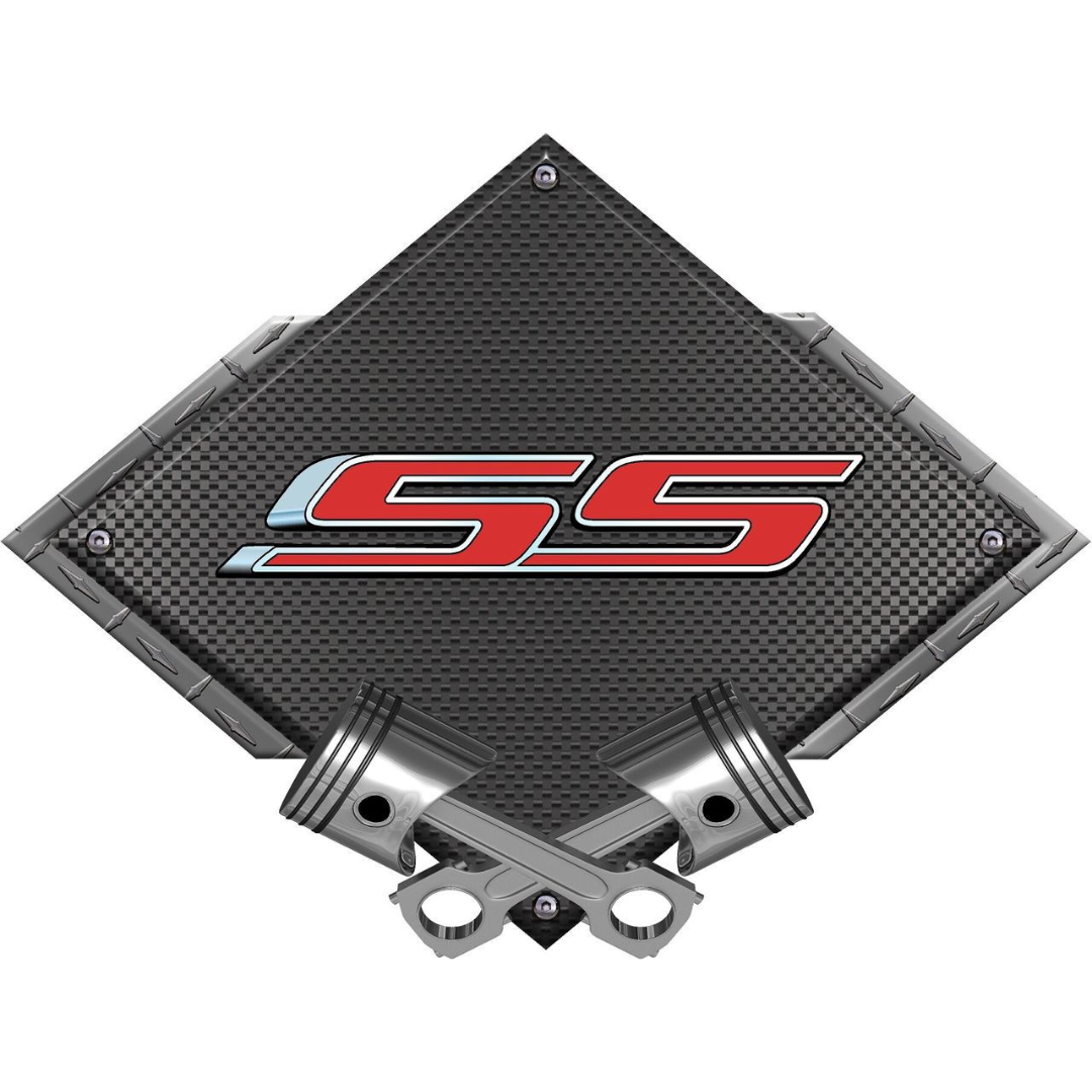 camaro-ss-black-diamond-cross-pistons-steel-sign