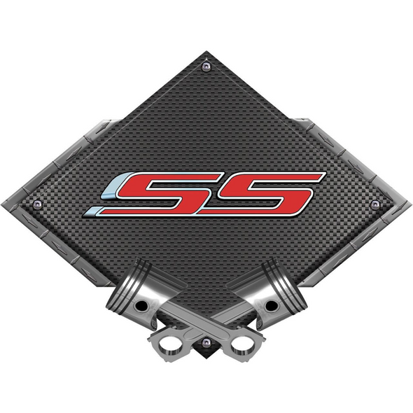Camaro SS Black Diamond Cross Pistons Steel Sign
