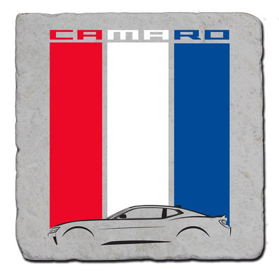 Camaro Red White Blue Stripe Stone Coaster