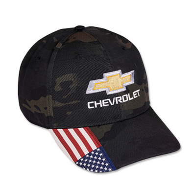 Chevrolet Bowtie Black Camo American Flag Hat / Cap