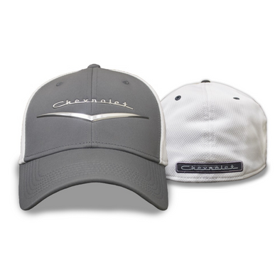 Chevrolet Flex Fit Hat / Cap Metallic Heritage Logo Graphite & White