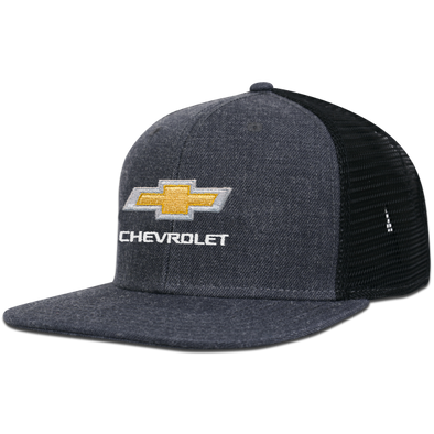 Chevrolet Gold Bowtie Wool Blend Flat Bill Trucker Hat / Cap