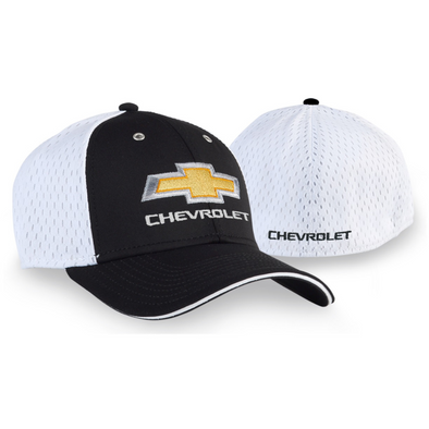 Chevrolet Mesh Stretch Fit Hat / Cap with Gold Bowtie Black & White