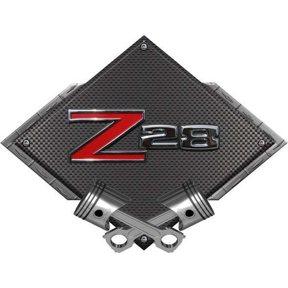 Chevy Camaro Z28 1970-1974 Black Diamond Cross Pistons Steel Sign