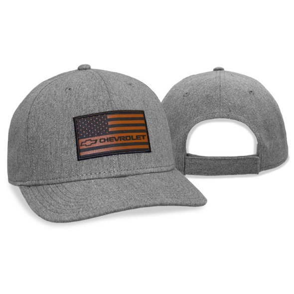 Chevy Flag Patch Hat / Cap Chino Leather Grey
