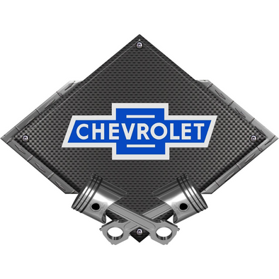 Chevy Vintage Blue Bowtie Black Diamond Cross Pistons Steel Sign