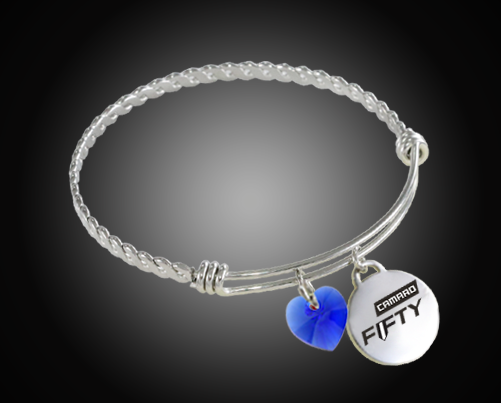 Camaro Fifty Logo & Crystal Twisted Wire Charm Bracelet