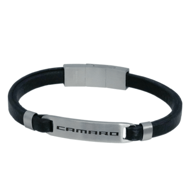 Camaro Script Black Leather Men's Bracelet